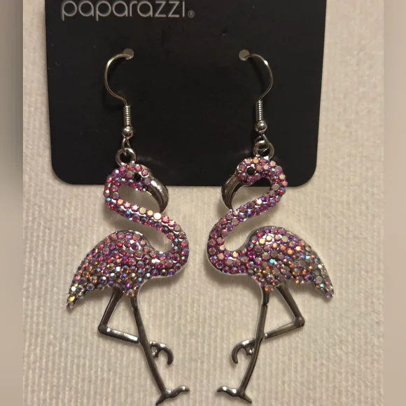 Pink Flamingo Sparkle Earrings - Picture 3 of 4